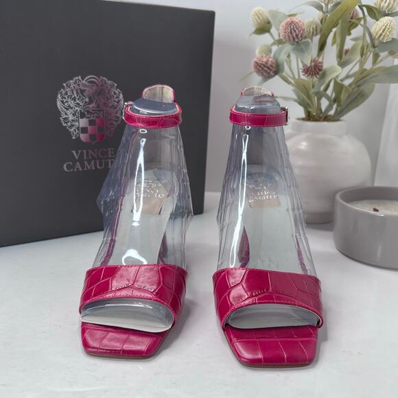 Vince Camuto Reesera Deep Magenta Croco Sandal Women's 5M NWB Barbie - Picture 2 of 11